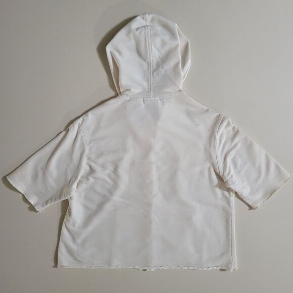 Delicates Women's Short Sleeve Snap-front Creme Cropped Hoodie - Picture 10 of 10